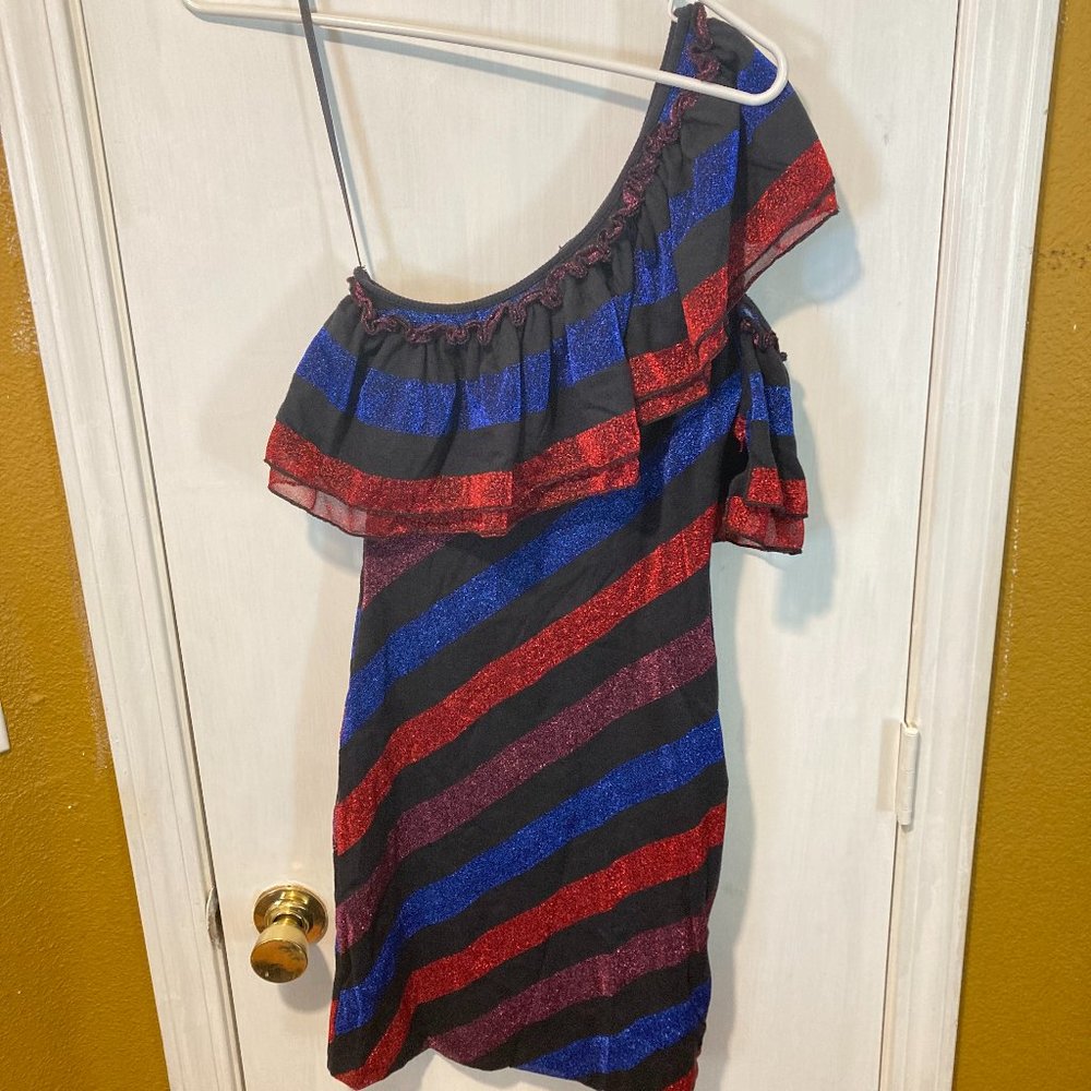 Diesel women's XXS one shoulder striped sparkle shimmer ruffle party dress NWD